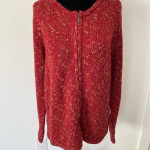 Christopher And Banks Red Knit Zip Cardigan Sweater Size Large